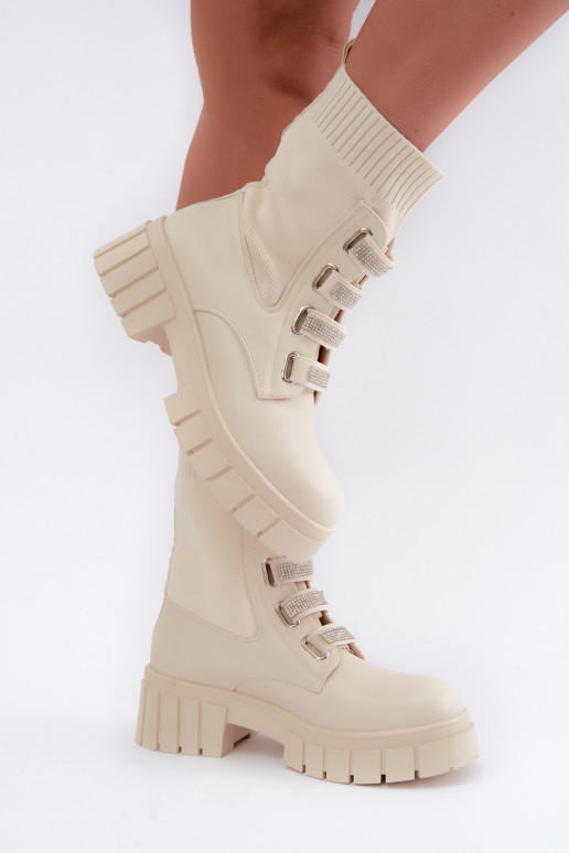 Bottines chaudes avec éléments décoratifs en couleur sable Giavelle