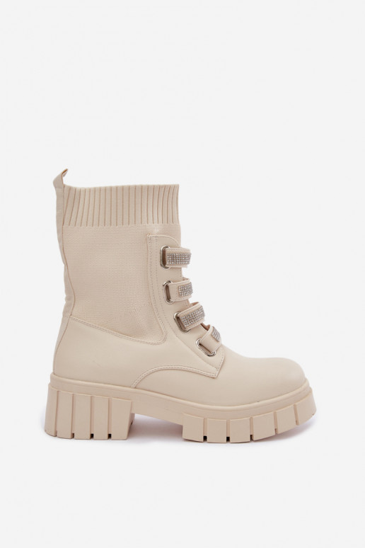 Bottines chaudes avec éléments décoratifs en couleur sable Giavelle