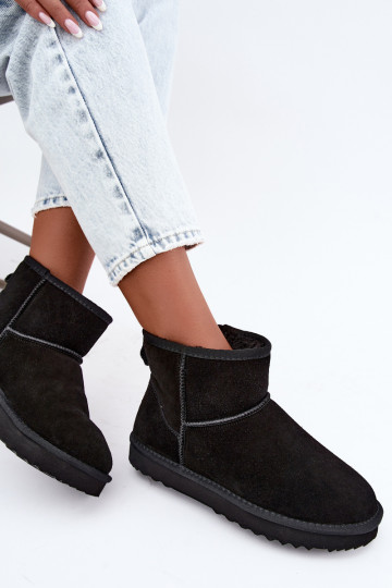 Peau en daim Bottes de neige réchauffer avec de la fourrure à l intérieur couleur noire Amandine