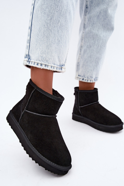 Peau en daim Bottes de neige réchauffer avec de la fourrure à l intérieur couleur noire Amandine