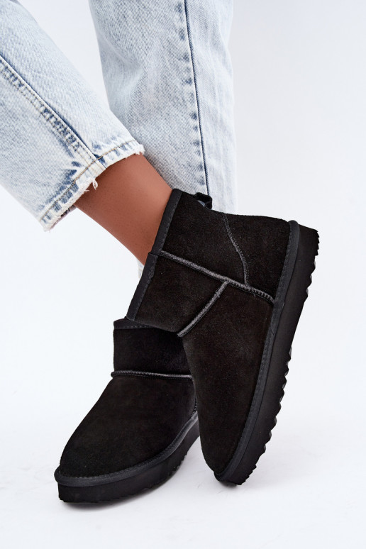 Peau en daim Bottes de neige réchauffer avec de la fourrure à l intérieur couleur noire Amandine