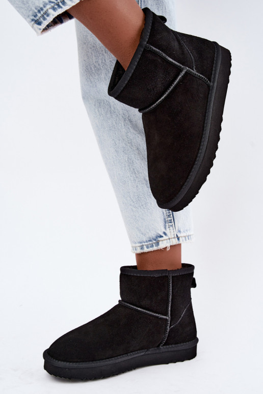 Peau en daim Bottes de neige réchauffer avec de la fourrure à l intérieur couleur noire Amandine