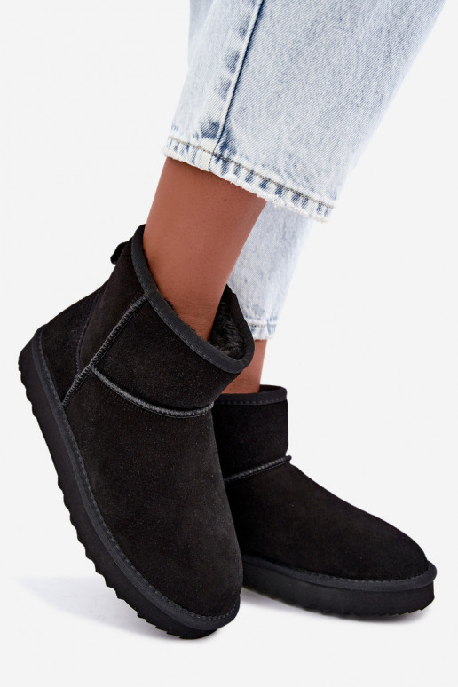 Peau en daim Bottes de neige réchauffer avec de la fourrure à l intérieur couleur noire Amandine