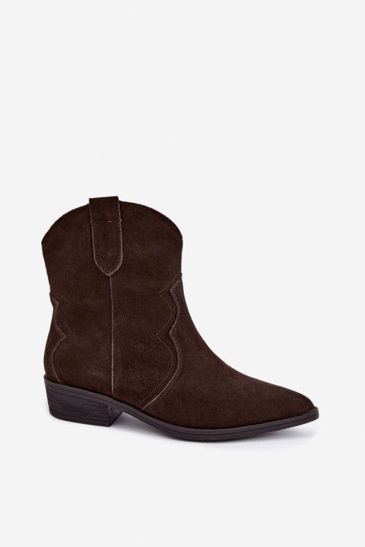 Bottes cowboy en daim couleur chocolat à petit talon Delsa