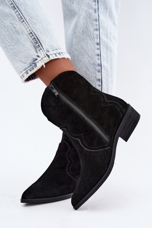 Bottes cowboy en daim noires à petit talon Delsa