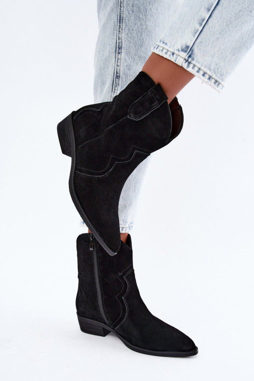 Bottes cowboy en daim noires à petit talon Delsa