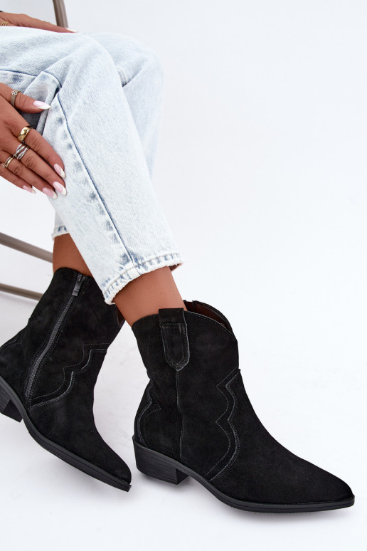 Bottes cowboy en daim noires à petit talon Delsa