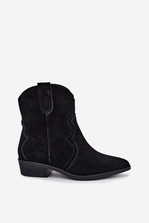 Bottes cowboy en daim noires à petit talon Delsa
