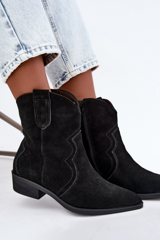 Bottes cowboy en daim noires à petit talon Delsa