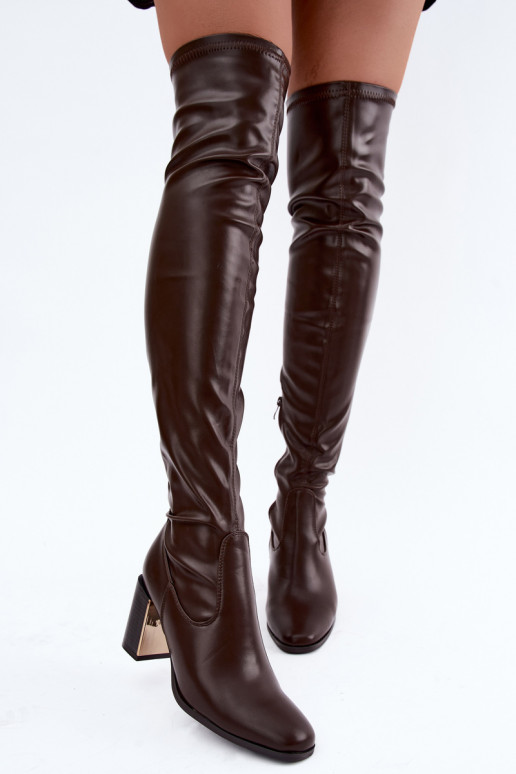 Bottes au-dessus du genou couleur chocolat avec talons Primelle