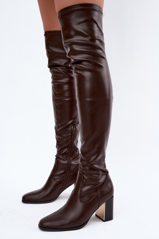Bottes au-dessus du genou couleur chocolat avec talons Primelle