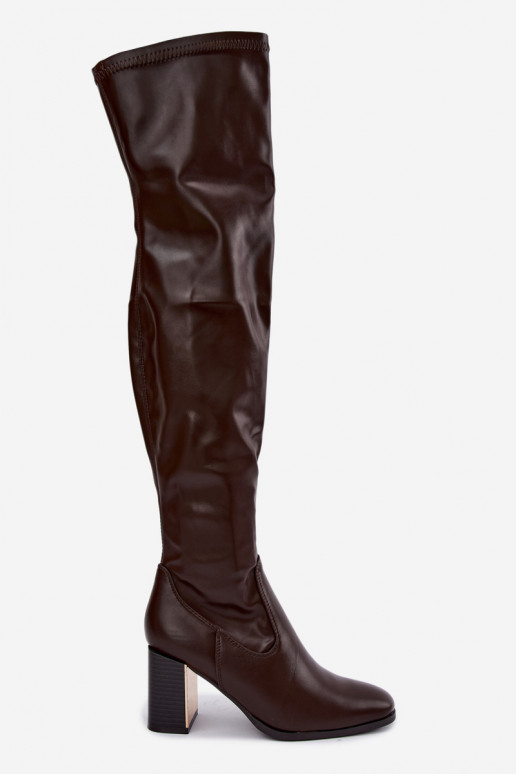 Bottes au-dessus du genou couleur chocolat avec talons Primelle