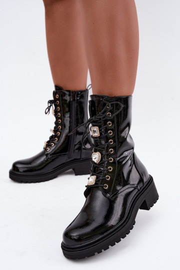 Bottines pour femmes chaudes avec effet verni en noir Corisande 2