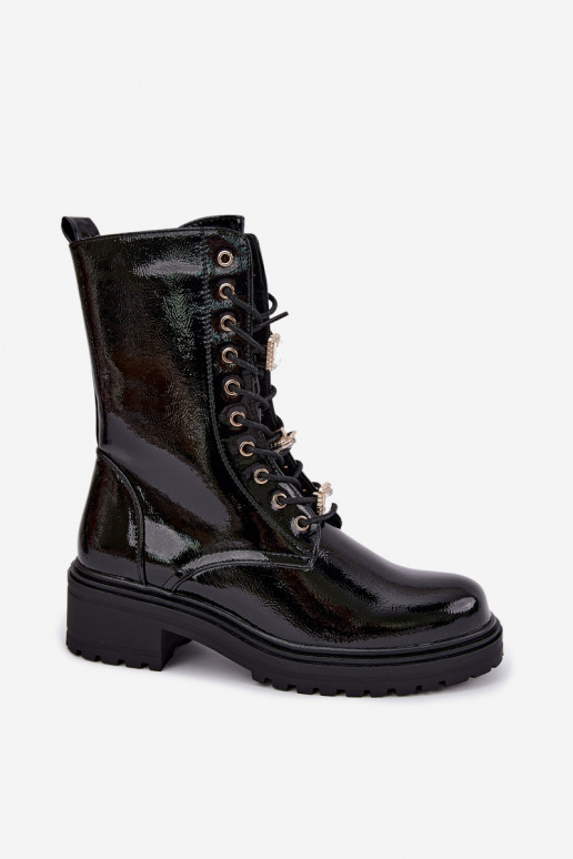Bottines pour femmes chaudes avec effet verni en noir Corisande