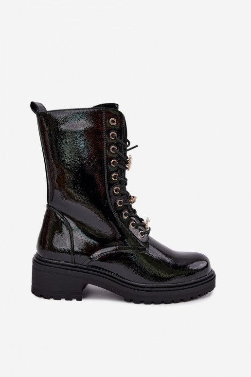 Bottines pour femmes chaudes avec effet verni en noir Corisande