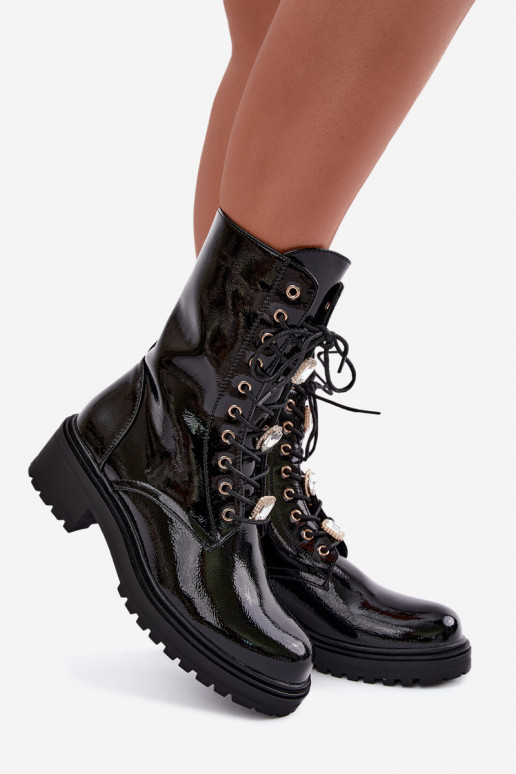 Bottines pour femmes chaudes avec effet verni en noir Corisande