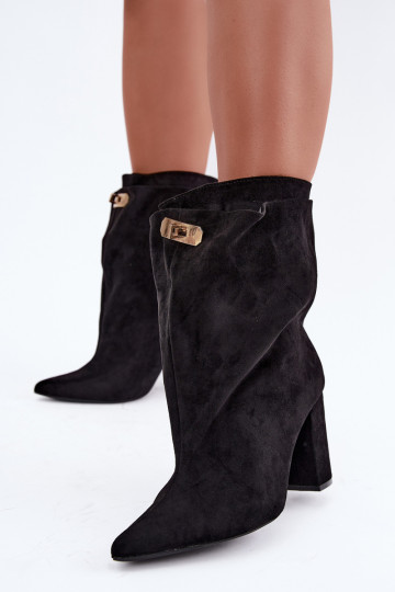 Bottines chaudes noires à enfiler avec talons Fiametta
