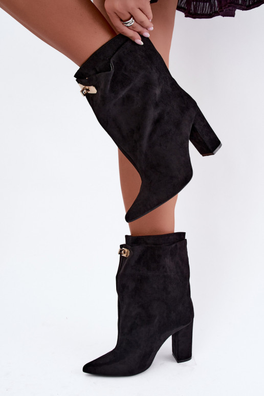 Bottines chaudes noires à enfiler avec talons Fiametta