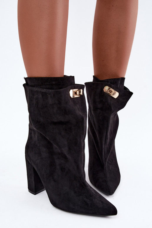 Bottines chaudes noires à enfiler avec talons Fiametta