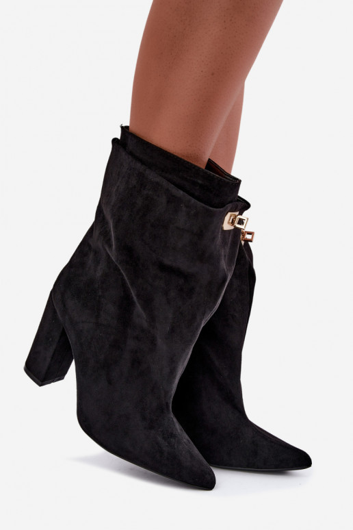 Bottines chaudes noires à enfiler avec talons Fiametta