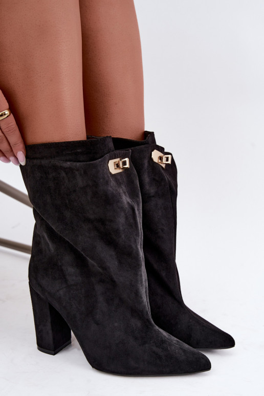 Bottines chaudes noires à enfiler avec talons Fiametta