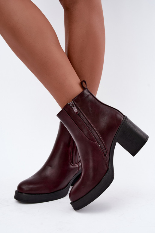 Bottines chaudes couleur bordeaux avec talons Gisandra