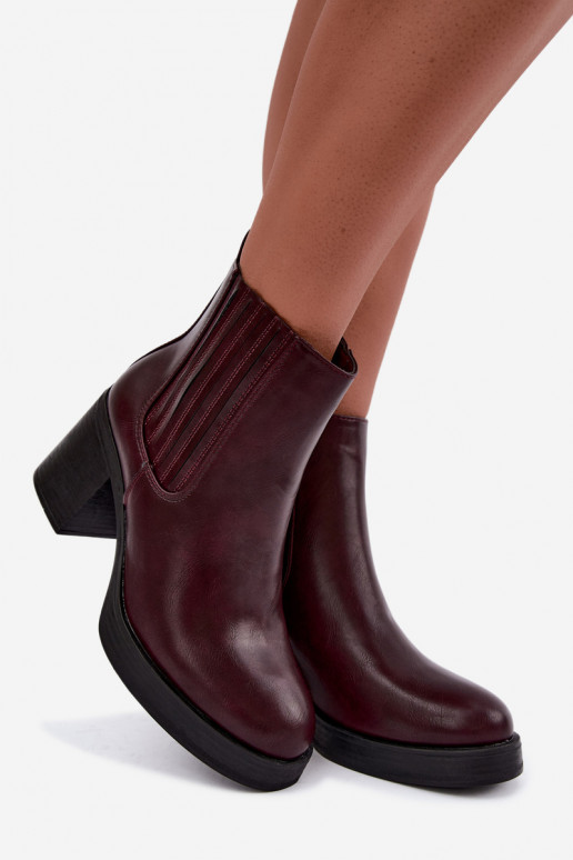 Bottines chaudes couleur bordeaux avec talons Gisandra
