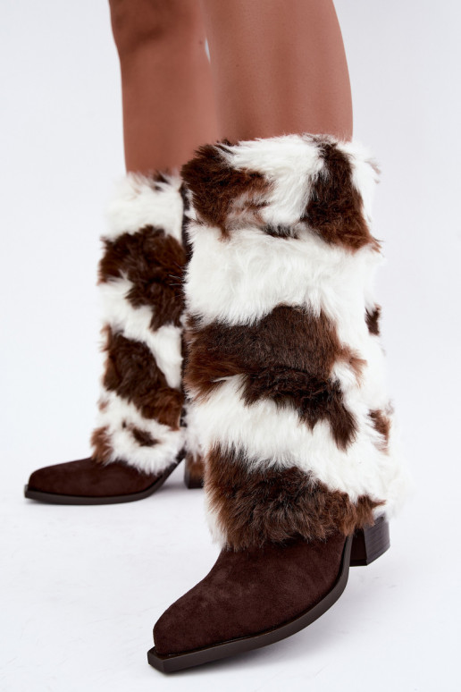 Bottes chaudes couleur marron au-dessus du genou avec fourrure Saphielle
