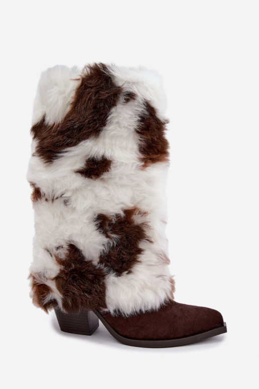 Bottes chaudes couleur marron au-dessus du genou avec fourrure Saphielle