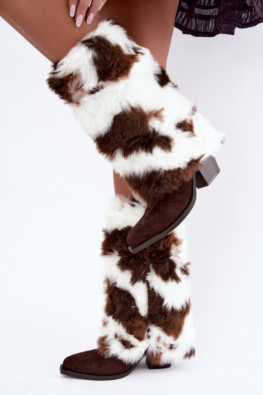 Bottes chaudes couleur marron au-dessus du genou avec fourrure Saphielle