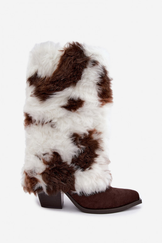 Bottes chaudes couleur marron au-dessus du genou avec fourrure Saphielle