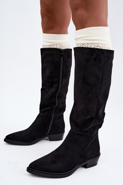 Bottes chaudes noires en daim au-dessus du genou à petit talon Philomene