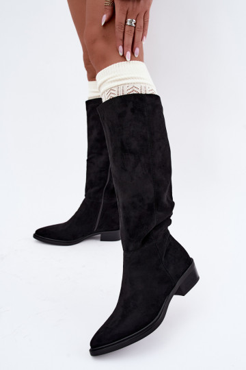 Bottes chaudes noires en daim au-dessus du genou à petit talon Philomene 2