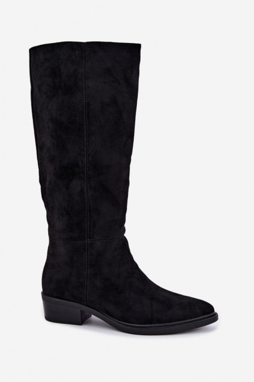 Bottes chaudes noires en daim au-dessus du genou à petit talon Philomene