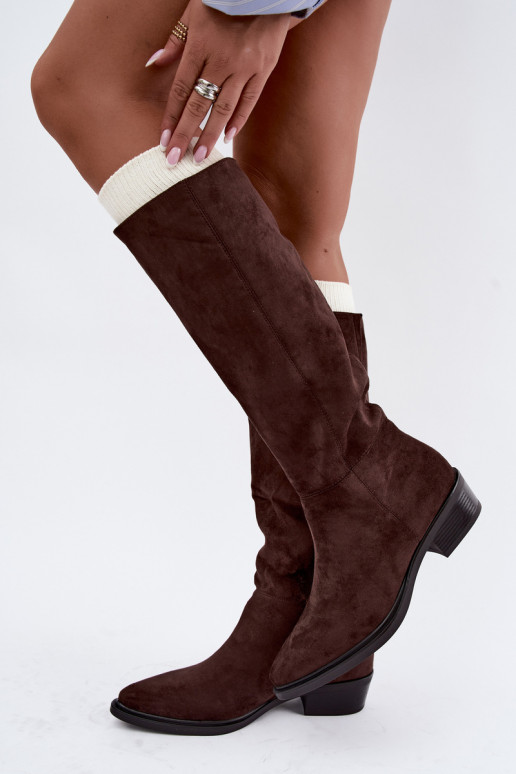 Bottes chaudes couleur chocolat en daim au-dessus du genou à petit talon Philomene
