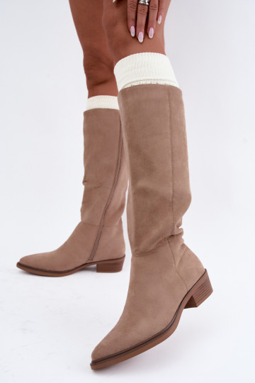 Bottes chaudes couleur sable en daim au-dessus du genou à petit talon Philomene 2