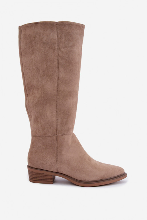 Bottes chaudes couleur sable en daim au-dessus du genou à petit talon Philomene
