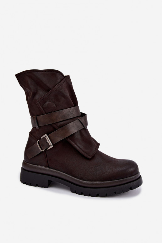 Bottines pour femmes couleur chocolat avec sangles et boucles Dianelle