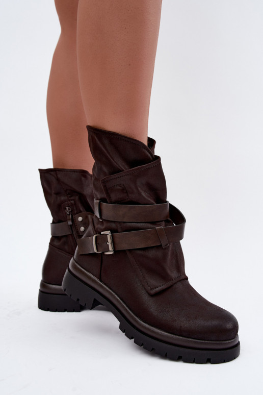 Bottines pour femmes couleur chocolat avec sangles et boucles Dianelle