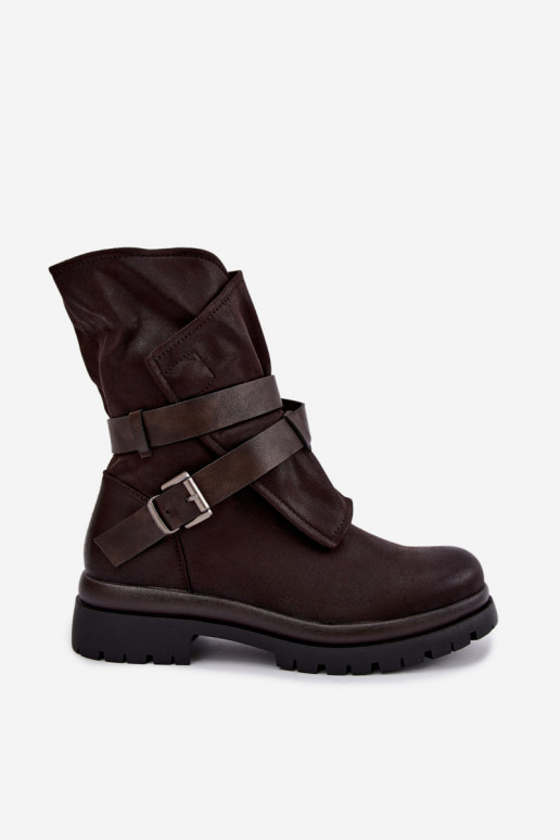 Bottines pour femmes couleur chocolat avec sangles et boucles Dianelle