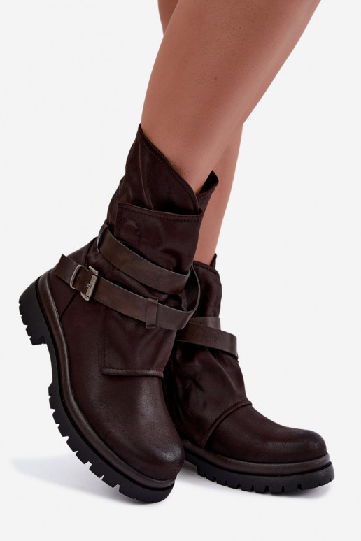 Bottines pour femmes couleur chocolat avec sangles et boucles Dianelle