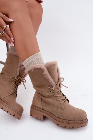 Bottines chaudes couleur sable à lacets avec fourrure à l'intérieur Heloise