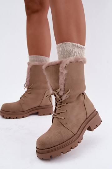 Bottines chaudes couleur sable à lacets avec fourrure à l'intérieur Heloise 2