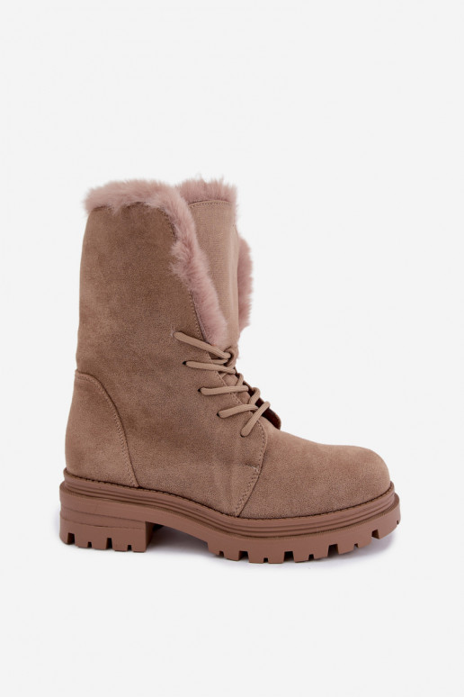 Bottines chaudes couleur sable à lacets avec fourrure à l'intérieur Heloise