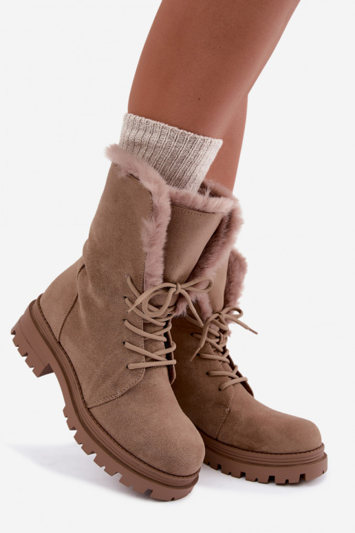Bottines chaudes couleur sable à lacets avec fourrure à l'intérieur Heloise
