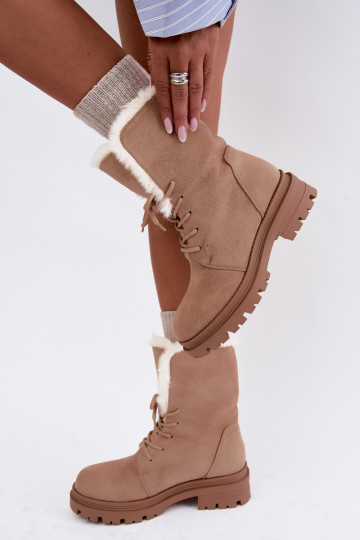 Bottines chaudes couleur ivoire à lacets avec fourrure à l'intérieur Heloise