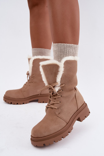 Bottines chaudes couleur ivoire à lacets avec fourrure à l'intérieur Heloise 2
