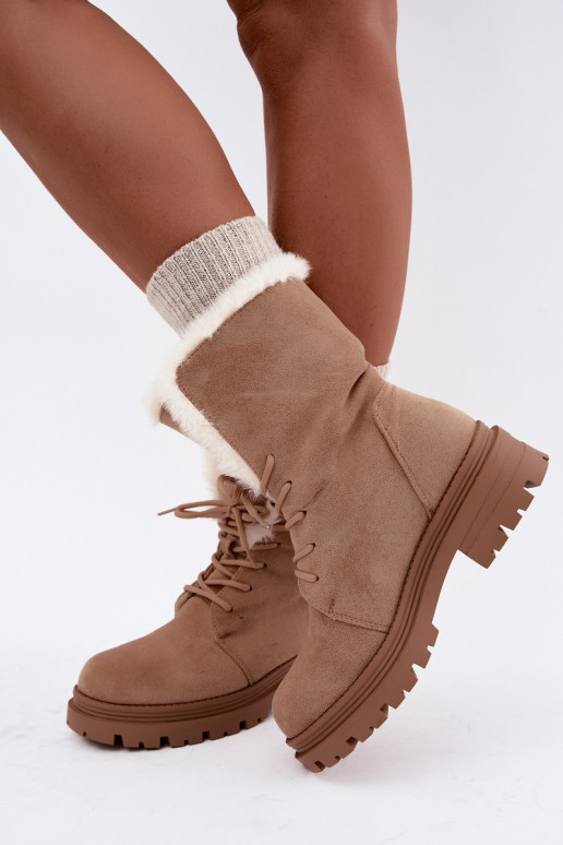 Bottines chaudes couleur ivoire à lacets avec fourrure à l'intérieur Heloise