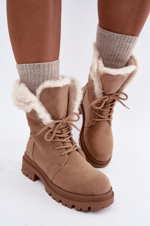 Bottines chaudes couleur ivoire à lacets avec fourrure à l'intérieur Heloise