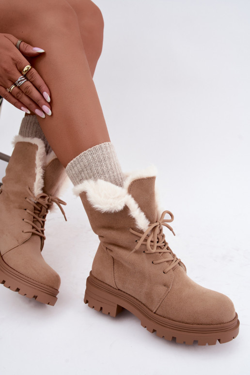 Bottines chaudes couleur ivoire à lacets avec fourrure à l'intérieur Heloise